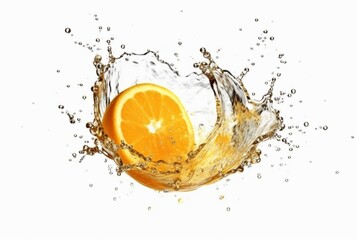 orange slices with water splash isolated on white background. generative ai