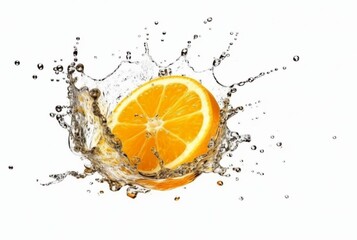 orange slices with water splash isolated on white background. generative ai