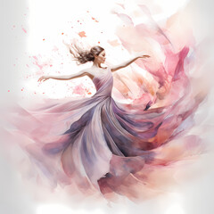 a digital ballet featuring abstract sakura elements with watercolor-inspired strokes, a whirlwind in an oasis playing with shadows and light