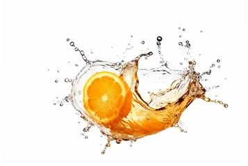Poster orange slices with water splash isolated on white background. generative ai © LivroomStudio