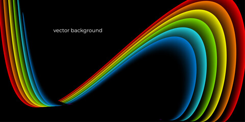 Black with bright rainbow lines background for posters, stories, product advertisements, booklets, flyers