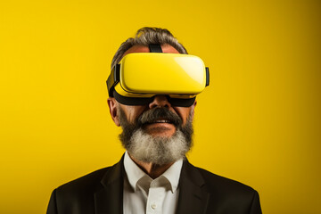 Youngster watching 3d object in virtual world fun cheerful vr glasses goggles generative ai