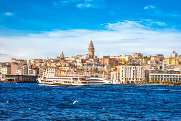 Istanbul Karakoy and Galata tower seafront view