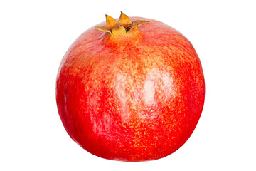 Ripe red fruit isolated on white background. Pomegranate macro studio photo.