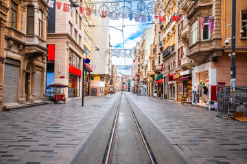 Istanbul. Istiklal Avenue, historically known as the Grand Avenue of Pera famous tourist street view - 687153629