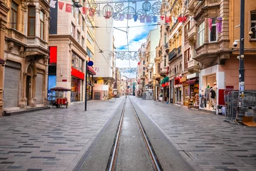 Foto auf Glas Istanbul. Istiklal Avenue, historically known as the Grand Avenue of Pera famous tourist street view © xbrchx