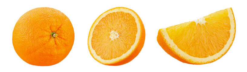 Set with tasty ripe orange fruit isolated on white background. File contains clipping path.