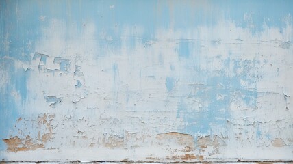 close up horizontal view of a ruined blue painted wall background AI generated