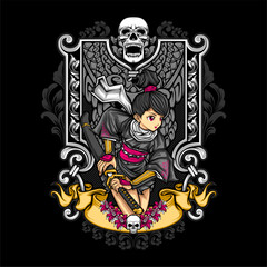 samurai girl illustration for t shirt design