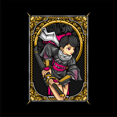 samurai girl illustration for t shirt design