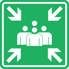 Assembly Point Sign .White on green background. Emergency signs and symbols.