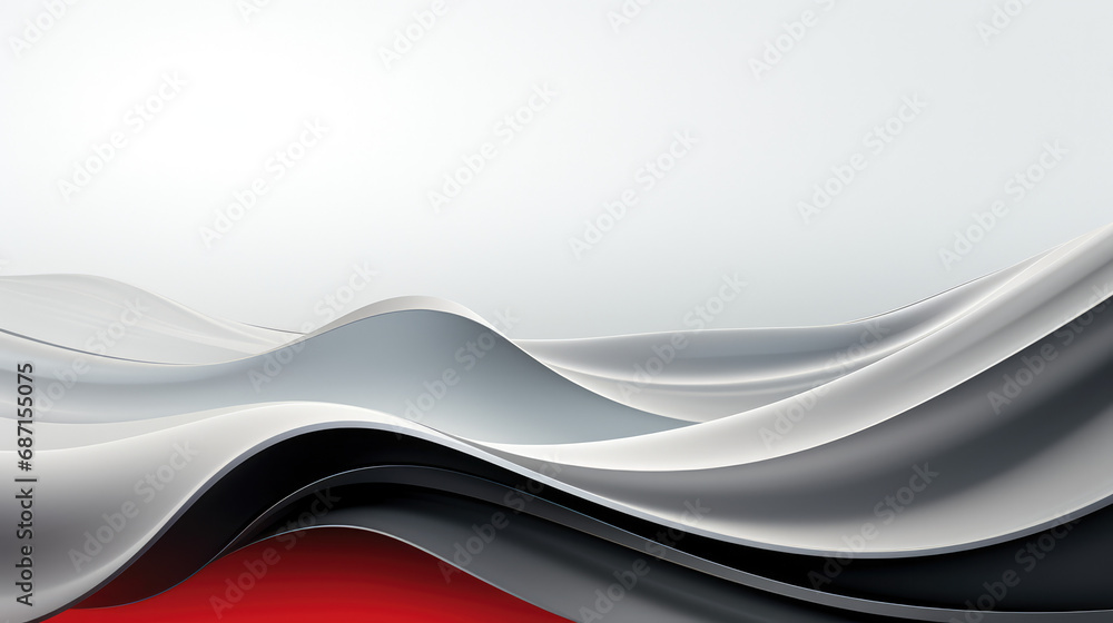 Sticker Trendy sleek silver, grey, red and white waves in a luxurious abstract design.