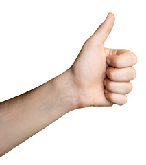 hand with thumb up, isolated on transparent or white background, png