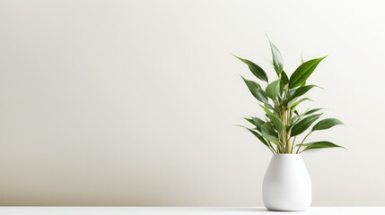 Minimalist Indoor Plant in White Vase on White Background - obrazy, fototapety, plakaty