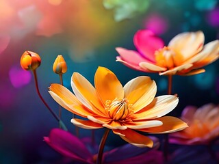 Obraz na płótnie Canvas Beautiful Different Colour Flower Close Shot, Snow, Water Drop,Colour Background, Generative Ai