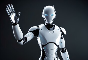 a robot greeted waving. Image created using AI generative tools