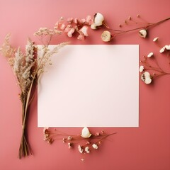 Empty wedding card invitation with rose flower generative AI