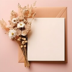 Empty wedding card invitation with rose flower generative AI