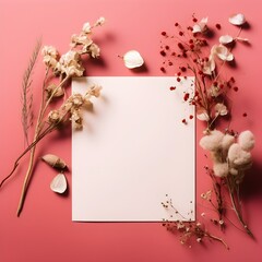 Empty wedding card invitation with rose flower generative AI