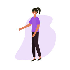 Woman pointing down illustration character. Vector art.