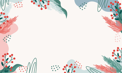 Abstract organic shapes background with hand drawn florals. Simple trendy flowers background with copy spaces.