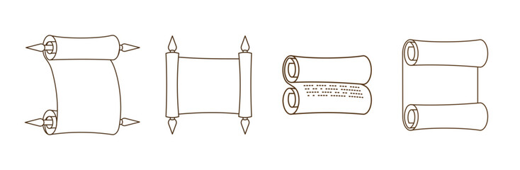 Set of ancient scrolls. Outline vector drawing. - obrazy, fototapety, plakaty