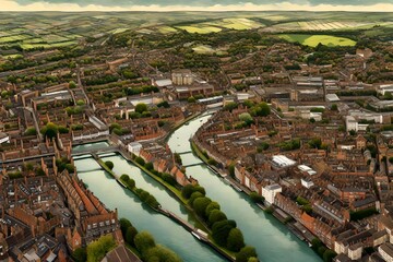 aerial view of reading. A large town on the thames and kennet rivers in southern england-