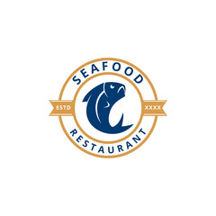 Seafood logo design. fish icon image. retro vintage emblem badge design style. suitable for food and restaurant businesses