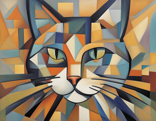 A cubist cat, a painting. - obrazy, fototapety, plakaty