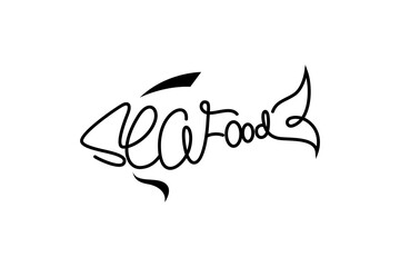 Seafood logo design. fish icon image. unique typography letter design style