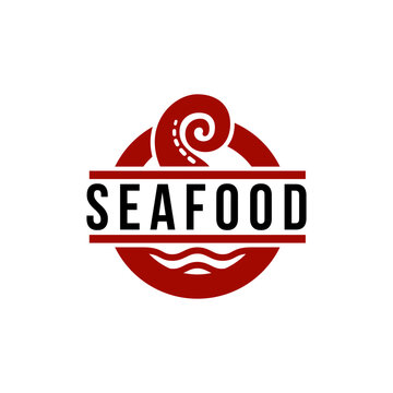 Seafood logo design. octopus hand icon image. vintage emblem badge design style