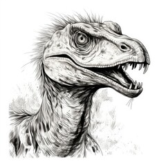 Dinosaur Sketch, Hand Drawn Sketched Velociraptor Dino, Engraving Dinosaurs, Ink Jurassic Monster, Dinosaur Pencil Drawing, Generative AI Illustration