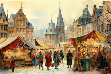 Christmas Market Vendors - Generative AI - obrazy, fototapety, plakaty