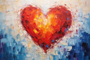 palette knife textured painting heart love heart - obrazy, fototapety, plakaty