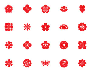 set of flower icons, traditional, chinese, japanese