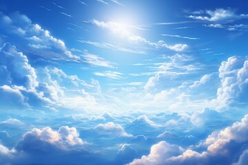 blue sky with clouds and sunshine, ethereal cloudscapes, high angle,