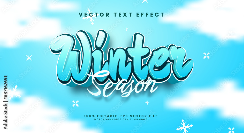 Poster winter season editable text style effect. vector text effect in blue for winter event needs.