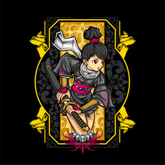 samurai girl illustration for t shirt design