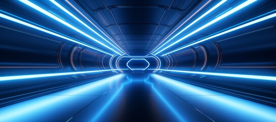 futuristic tunnel filled with bright lights, digital neon style, illuminated interiors, hyper realistic science fiction
