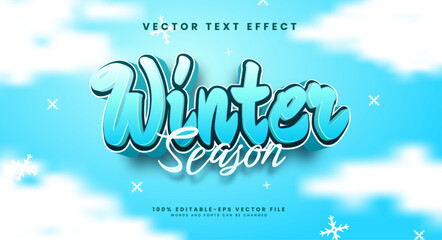 Winter season editable text style effect. Vector text effect in blue for winter event needs.