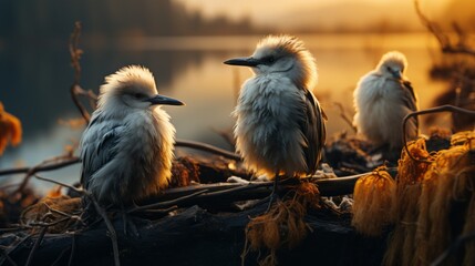Fluffy little chicks sitting in a nest