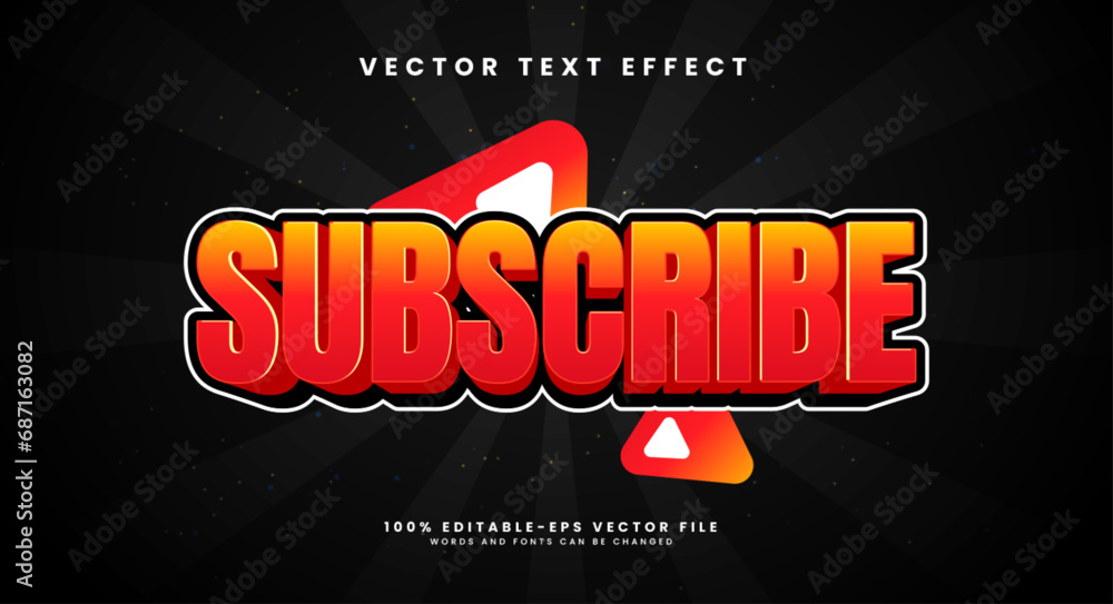 Aufkleber subscribe editable text style effect. vector text effect with red and suitable for video content