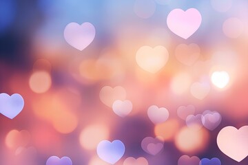 Valentine's day background with romantic pink hearts in bokeh style.