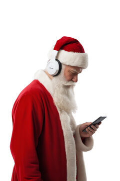 a poster of Santa Claus using smart phone. image without background - Generative AI