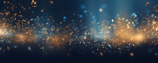 Hintergrund mit abstrakten Glitter Lichter, Funkeln, Sterne in blau, gold und schwarz als bokeh Banner