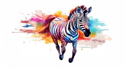 beautiful colored zebra in watercolors isolated on white - obrazy, fototapety, plakaty