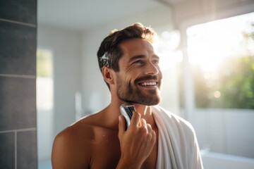 Man shaving with electric razor - obrazy, fototapety, plakaty