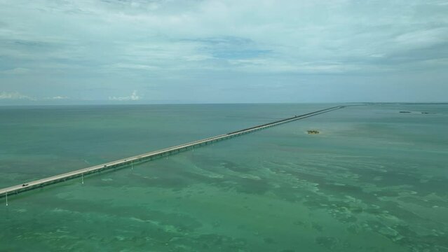 Aerial view on Seven miles bridge on a sunny day 