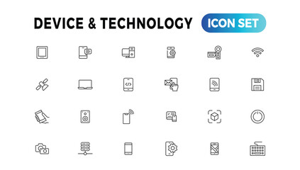 Device and Information technology line icons collection. Big UI icon set in a flat design. Thin outline icons pack