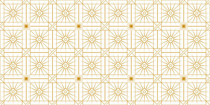luxery Seamless pattern with geometric flower in white and Gold color, Retro Tiles geometric repeat background, vector template.